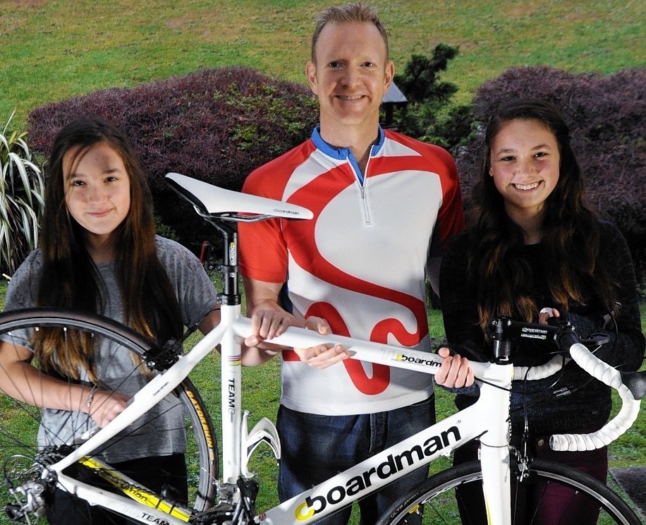 Paul Squire from Westhill had a heart attack and is getting fit by undertaking charity cycles, one of them being Ride The North. He is pictured with daughters Mia, 12 and Chloe, 13